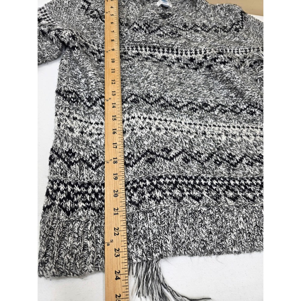 Old Navy Womens Medium Black White Geometric Fringe Open Front Cardigan Sweater - Picture 5 of 10